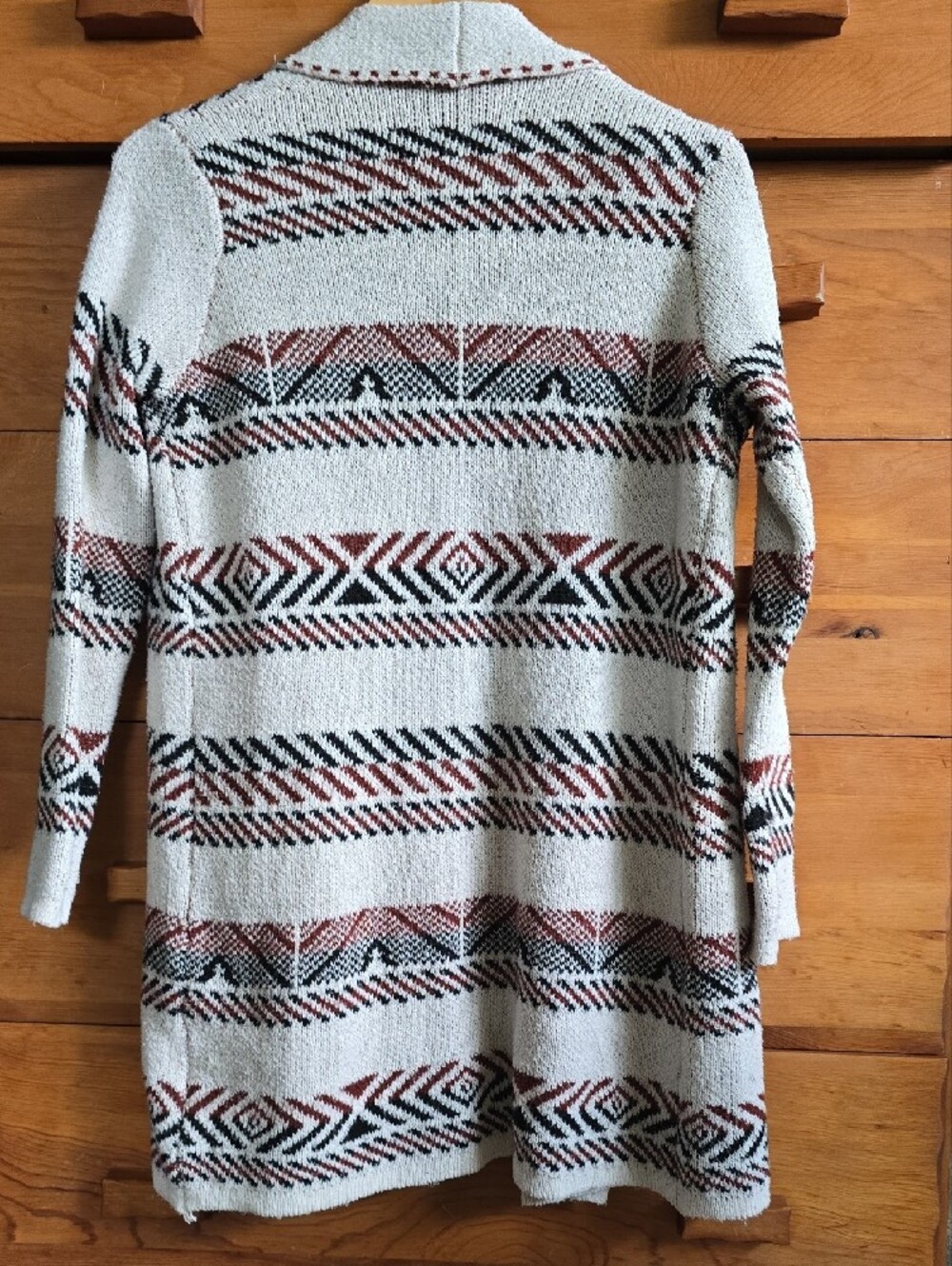 Staccato Cream Rust Geometric Longline Open Cardigan Size Small - Picture 5 of 5